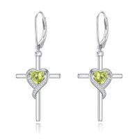 wholesale TOUPOP Birthstone Cross Earrings 925 Sterling Silver Heart Cross Drop Dangle Earrings Fine Jewelry Birthday Christmas Gifts For Women Her -color_name:08-Peridot-Aug.