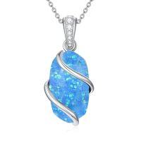 wholesale Necklace For Women 925 Sterling Silver Dainty Gemstone Pendant Fine Jewelry Birthday Christmas Gifts For Women Her -color_name:A-Blue Opal