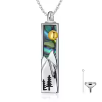 TOUPOP 925 Sterling Silver Abalone Shell Cremation Jewelry Locket Pendant-style_name:mountain