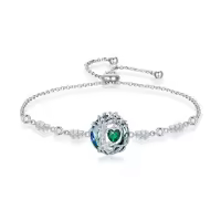 TOUPOP Sterling Silver Austrian Crystal Tree Of Life Birthstone Bracelet-color_name:05-May-Emerald