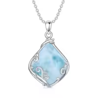 TOUPOP Sterling Silver Teardrop Gemstone Filigree Pendant Necklace-color_name:A-Larimar