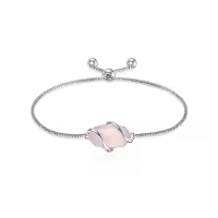 TOUPOP 925 Sterling Silver Gemstone Link Bracelet Adjustable Fine Jewelry-color_name:A-Rose Quartz