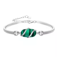 TOUPOP 925 Sterling Silver Gemstone Bracelet Bangle for Women-color_name:A-Malachite