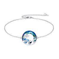 wholesale TOUPOP Sea Turtle/mermaid/dolphin/shell/starfish/conch/seahorse Bracelet For Women Sterling Silver Ocean Bracelet With Crystal Ocean Beach Charm Jewelry Birthday Christmas Gifts -style_name:Style 8-Mermaid-Blue Crystal