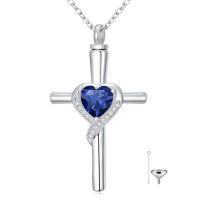 wholesale TOUPOP Cross Urn Necklaces For Ashes Birthstone Cremation Jewelry 925 Sterling Silver Crystal Memorial Keepsake Funeral Jewelry For Women (with Funnel Filler) -color_name:09-September-Sapphire