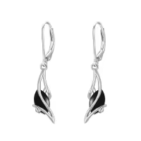 TOUPOP Sterling Silver Gemstone Oval Dangle Drop Earrings for Women-color_name:Black Onyx
