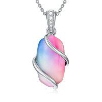 wholesale Necklace For Women 925 Sterling Silver Dainty Gemstone Pendant Fine Jewelry Birthday Christmas Gifts For Women Her -color_name:A-Iridescent