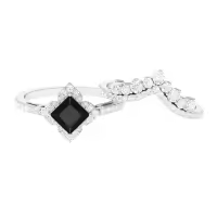TOUPOP Sterling Silver Agate Moissanite Black Onyx Wedding Ring Set-style_name:D Black Onyx Moissanite Ring