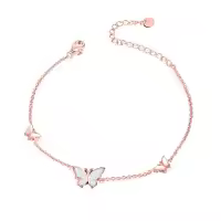TOUPOP Sterling Silver Opal Butterfly Bracelet Anklet Jewelry Gifts-style_name:1-Rose Gold Anklet