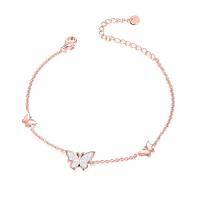wholesale TOUPOP Sterling Silver Butterfly Bracelet Anklet Created Opal Butterfly Jewelry Gifts For Women Birthday Christmas Day Gifts -style_name:1-Rose Gold Anklet