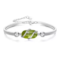 TOUPOP 925 Sterling Silver Gemstone Bracelet Bangle for Women-color_name:A-Peridot