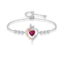wholesale TOUPOP Rose Heart Birthstone Bracelet 925 Sterling Silver Butterfly Heart Bracelet Love Birthstone Jewelry Anniversary Birthday Christmas Gifts For Women Girlfriend Wife Her -color_name:01-January-Garnet