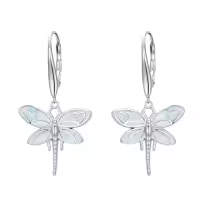 TOUPOP Sterling Silver Opal Phoenix Dragonfly Hummingbird Butterfly Dove Dangle Earrings-style_name:Dragonfly