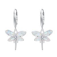 wholesale Phoenix/dragonfly/hummingbird/butterfly/dove Earrings 925 Sterling Silver Opal Animal Dangle Earrings Opal Jewelry Christmas Gifts For Women -style_name:Dragonfly