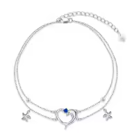 TOUPOP 925 Sterling Silver Sea Turtle Dolphin Mermaid Anklet Ocean Jewelry-style_name:Dolphin