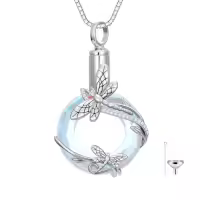 TOUPOP Sterling Silver Urn Necklace For Ashes With Filler Kit-style_name:Dragonfly Moonstone Necklace