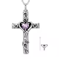 TOUPOP Sterling Silver Birthstone Cross Urn Necklace for Ashes with Filler-color_name:06-June-Alexandrite