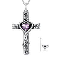 wholesale TOUPOP Cross Urn Necklaces For Ashes Birthstone Cremation Jewelry 925 Sterling Silver Cross Memorial Keepsake Jewelry For Women (with Funnel Filler) -color_name:06-June-Alexandrite