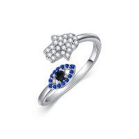 wholesale Evil Eye Ring 925 Sterling Silver Open Hamsa Ring Amulet Protection Jewelry Christmas Gifts For Women -style_name:1-Hamsa Evil Eye Ring