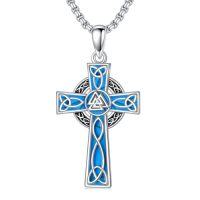 wholesale Cross Necklace 925 Sterling Silver Turquoise Tree Of Life Celtic Knot Cross Pendant Jewelry Christmas Gifts For Women -style_name:2-Viking Trinity