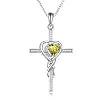 wholesale TOUPOP Birthstone Cross Necklace 925 Sterling Silver Heart Cross Necklace Love Infinity Jewelry Birthday Christmas Gifts For Women Her Girlfriend Wife -color_name:08-August-Peridot