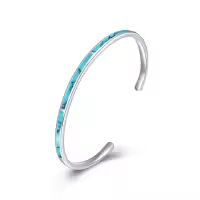 TOUPOP Sterling Silver Opal Cuff Bangle Bracelet For Women-style_name:3-Turquoise Bracelets