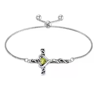 TOUPOP 925 Sterling Silver Birthstone Cross Heart Bracelet For Women-color_name:08-August-Peridot