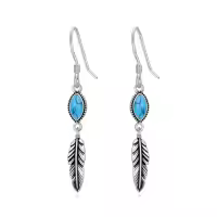 TOUPOP 925 Sterling Silver Stone Western Boho Feather Drop Dangle Earrings-color_name:Turquoise