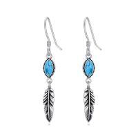 wholesale Feather Earrings For Women 925 Sterling Silver Western Boho Drop Dangle Earrings Vintage Feather Jewelry Gifts -color_name:Turquoise