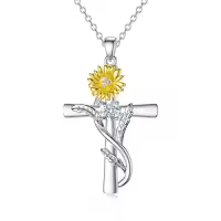 TOUPOP Sterling Silver Birthstone Birth Flower Cross Necklace-style_name:4-April-Daisy