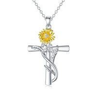 wholesale TOUPOP Cross Birthstone Necklace 925 Sterling Silver Birth Flower Necklace Cross Month Flower Jewelry Birthday Christmas Gifts For Women Her -style_name:4-April-Daisy