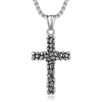TOUPOP Stainless Steel Stone Skull Dragon Pendant Necklace for Men-style_name:cross Ⅵ