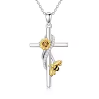 TOUPOP 925 Sterling Silver Crystal Cross Animal Necklace-style_name:Bee