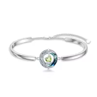 TOUPOP Sterling Silver Blue Crystal Moon Star Bangle Bracelet-color_name:08-Peridot-Aug.