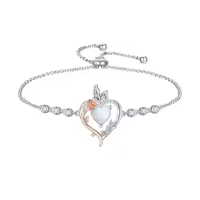 TOUPOP Sterling Silver Rose Quartz Butterfly Heart Birthstone Bracelet-color_name:10-October-Opal