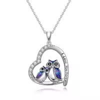 TOUPOP Sterling Silver Heart Animal Necklace Dog Horse Owl Gift For Women-style_name:Owl A