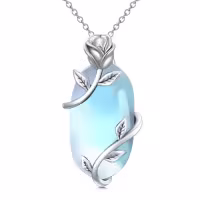 TOUPOP Sterling Silver Rose Flower Gemstone Pendant Necklace-color_name:Moonstone