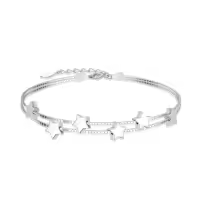 TOUPOP Sterling Silver & Crystal Star Charm Bracelet Adjustable Christmas Gift-style_name:Star Bracelet