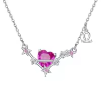 TOUPOP Sterling Silver Stone Astrology Zodiac Constellation Necklace-style_name:10_Libra(9.23-10.23)_Pink Tourmaline