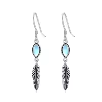 TOUPOP 925 Sterling Silver Stone Western Boho Feather Drop Dangle Earrings-color_name:Moonstone