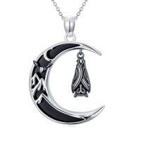 wholesale Gothic Necklace Bat/cat/owl/fox/sun Black Onyx Pendant Sterling Silver Crescent Moon Necklaces For Women Black Jewelry Gifts -style_name:Bat
