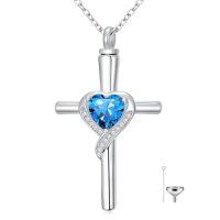 wholesale TOUPOP Cross Urn Necklaces For Ashes Birthstone Cremation Jewelry 925 Sterling Silver Crystal Memorial Keepsake Funeral Jewelry For Women (with Funnel Filler) -color_name:12-December-Topaz