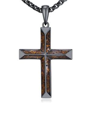 Black Tiger Eyes Stone Cross Necklace