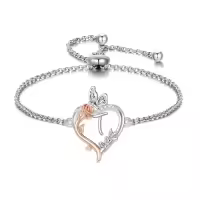 TOUPOP Sterling Silver & Crystal Rose Heart Initial Letter Link Bracelet-style_name:Initial T