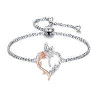 wholesale TOUPOP Gifts For Women Rose Heart Initial Bracelet 925 Sterling Silver Butterfly Letter Link Bracelet Love Jewelry Anniversary Birthday Christmas Gifts For Her Wife Girlfriend -style_name:Initial T