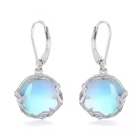 TOUPOP Sterling Silver Round Gemstone Filigree Bohemian Dangle Drop Earrings-color_name:Moonstone