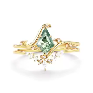 B Moss Agate Gold Ring