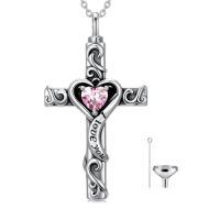 wholesale TOUPOP Cross Urn Necklaces For Ashes Birthstone Cremation Jewelry 925 Sterling Silver Cross Memorial Keepsake Jewelry For Women (with Funnel Filler) -color_name:10-October-Pink Tourmaline
