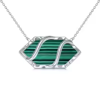 TOUPOP 925 Sterling Silver Hexagon Gemstone Pendant Necklace Fine Jewelry Gifts-color_name:Malachite