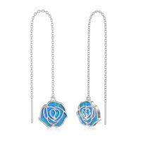 wholesale TOUPOP Threader Earrings For Women Sterling Silver Created Opal Bar/leaves/sunflower/rose/dasiy Earrings Threader Jewelry Gifts For Birthday Christmas -style_name:4-Rose